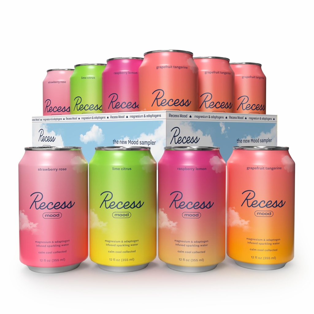 Recess Mood Magnezij & Adaptogen Drink, Sprostitev Pivo, 12 Ounce (Variety Pack, 12 Pack)