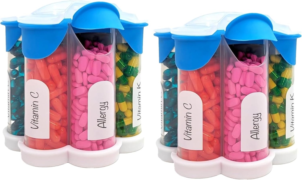 Ekstra velike tablete Organizator vsak dan, Tedensko, Mesečna dopolnilna steklenica, Cute Blossom tablete Dispenser s 7 XL predelki (2 paket Combo) (Svetlo modra 2 paket)
