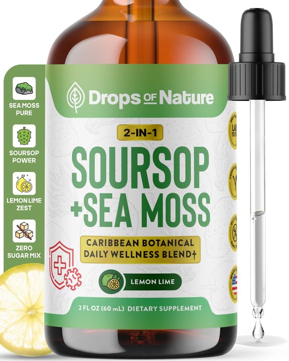 Soursop s tekočim dodatkom Sea Moss – bolj koncentriran kot gel Sea Moss – enostavno mešanje z pijačami – Soursop Bitters tekoče kapljice za hidracijo in imunske podpore (Lemon Lime, 60ml)