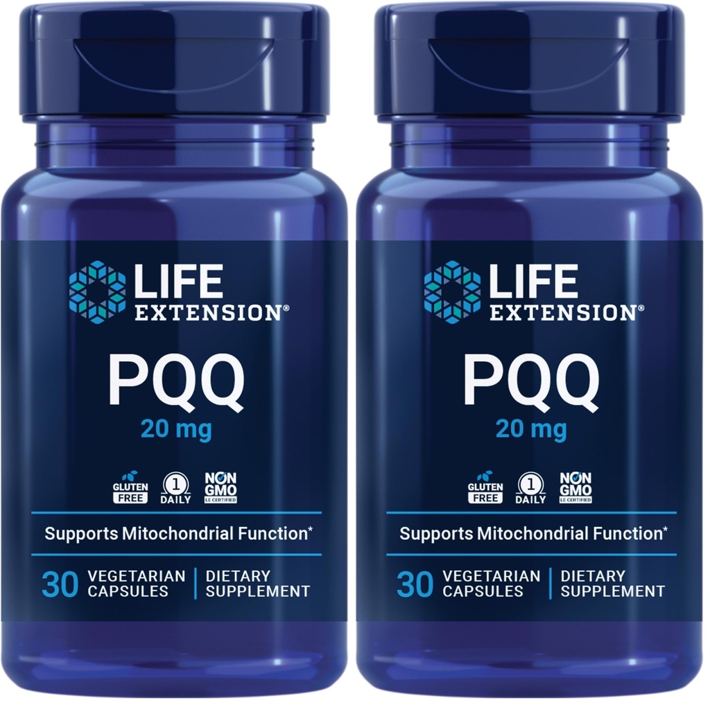 Podaljšanje življenja PQQ, pirolokinolin kinon, 20 mg, spodbuja rast novih mitohondrij, gluten-free, ne-GMO, vegetarijanec, 1 dnevno, 30 kapsul (paket po 2)