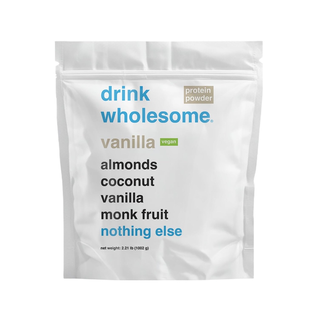drink wholesome Vegan Vanilla Almond Protein Powder for Sensitive Stomachs | Minimally-Processed, Whole-Food Protein | Additive-Free, Dairy-Free, Gluten-Free | Low Sodium
