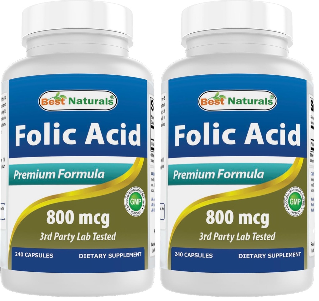 Best Naturals Folic Acid 800 mcg 240 Capsules (Pack of 2)