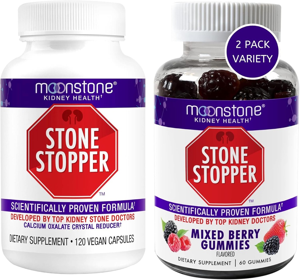 Moonstone Ledvični kamen Stopper Kapsule & Gumies, Outperforms Chanca Piedra kamen Breaker & Ledvična podpora dopolnila, ki jih Urologi razvili za preprečevanje ledvičnih kamnov, Mešane jagode (Variety 2 Pack)