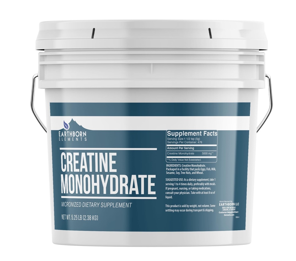 Elementi zemeljskih rastlin Kreatin monohidrat v prahu 1 Galon Bucket, mikroniziran in nearomatiziran, prehranski dodatek, brez dodatkov (84 Ounce)