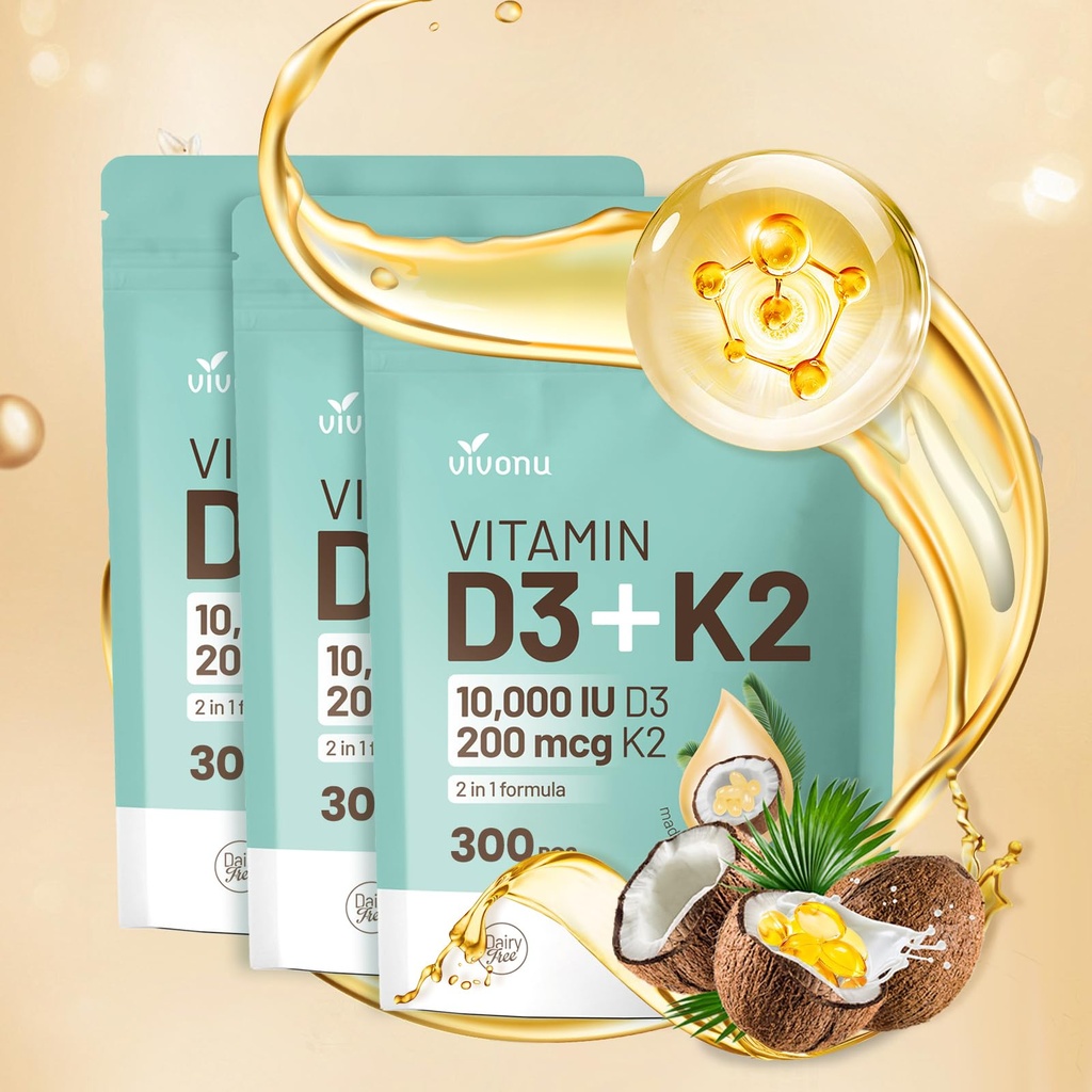 Vitamin D3 10000 iu Plus K2 (MK-7) 200 μg, 300 Kokosovo olje Mehkužci 