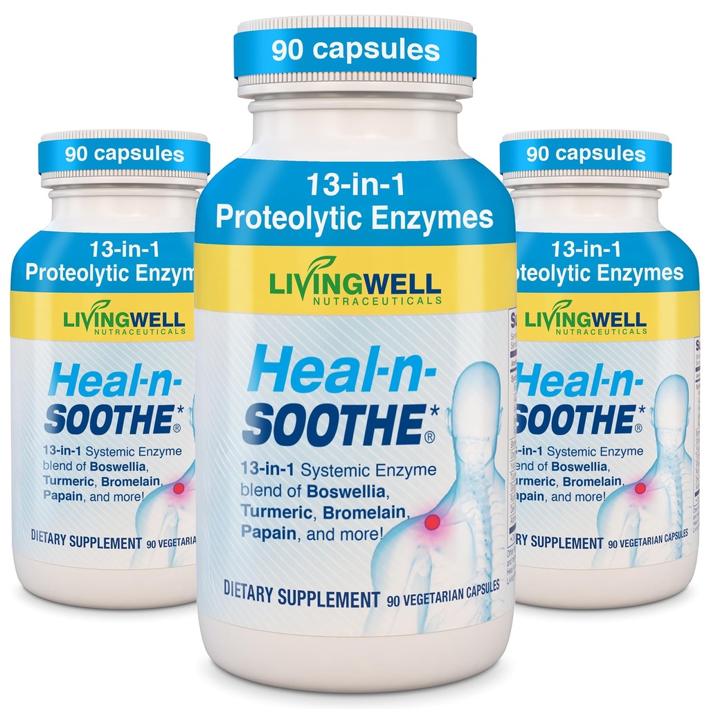 HEAL-N-SOOTHE Skupni podporni dodatki - Proteolitični encimi, kot so Bromelain & Papain, z Boswellia, Kurkurji & Ginger- spodbuja beljakovinske prebavne funkcije & telo obrambo Wellness- 90 Count (3 paket)
