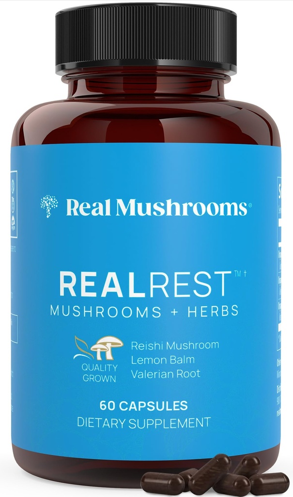 Realne gobe RealReest kapsule – Organic Reishi goba in limonin balzam Extract – mirnost, premišljenost in wellness podpora – Vegan, Non-GMO, No Fillers – 60 Count Functional gob dodatek