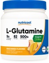 Nutricost L-glutamin prašek sladkan s Stevia (500 Grams, Peach Mango) - dodatek za Gut podporo, 5 Gram L-glutamin na obrok - Gluten prost, Non-GMO