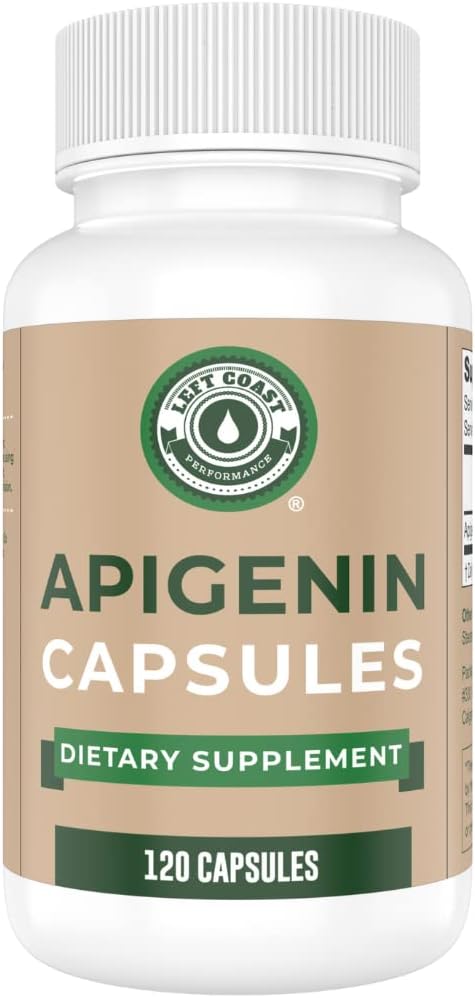 Left Coast Performance Apigenin Dodatek 50 mg Kapsule - 4 Mesec oskrbe - Močen Flavonoid za boljši spanec, sprostitev in stres