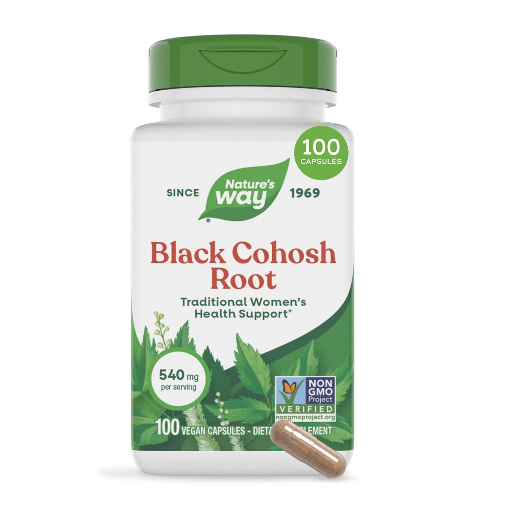 Naravna pot Črna Cohosh Root, tradicionalna podpora za zdravje žensk*, 540 mg na servis, ne-GMO projekt preverjen, 100 kapsul