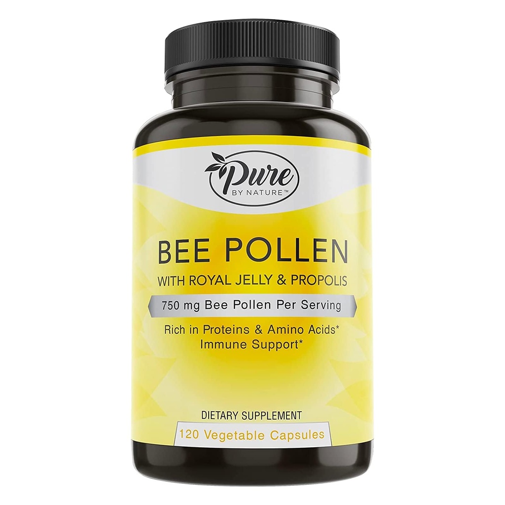 Pure By Nature Bee Pollen dodatek s Propolis & Royal Jelly za imuno podporo, antioksidant lastnosti, 120 Ne-GMO vegetarijanske kapsule