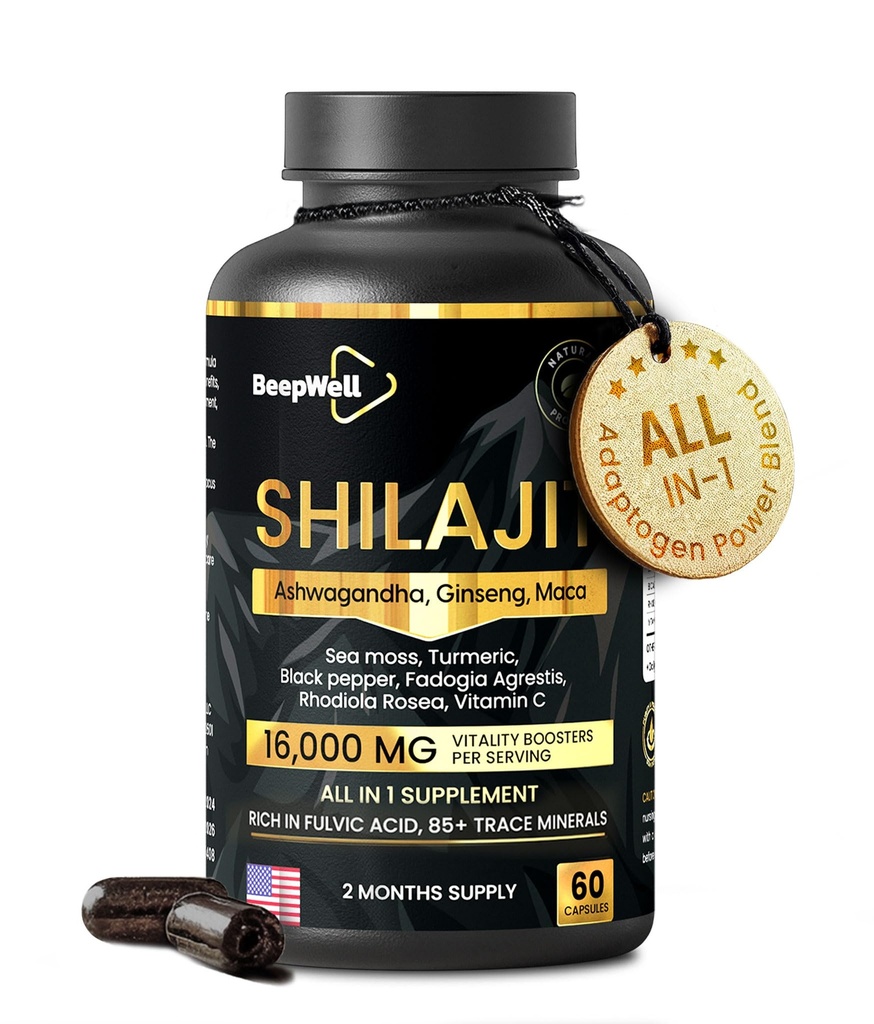 Shilajit kapsule za moške in ženske, 16.000mg Pure Himalaan Organic Shilajit podpira Vitalnost in Wellness, Premium Pure Himalajski dodatek 2 Meseca dobave, 60 kapsul