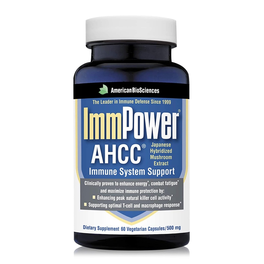 American BioSciences ImmPower AHCC Zeliščne gobe dopolnilo, 500 mg na kapsulo za imuno podporo, ohranja naravno ubijalsko celično dejavnost, pakiranje po 1, 60 Veggie kapsule