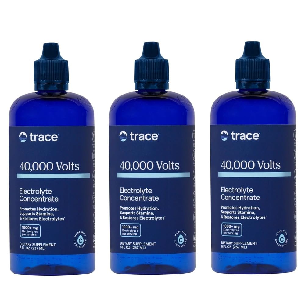 Trace Minerals 40.000 Voltov - Koncentrat dodatne kapljice za podporo elektrolitov - Podpora zdravje mišic in vitalnost - Vadbeni napitek za pomoč Hidracija - 8 fl oz (Pack of 3) (144 Servings)