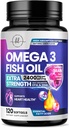 Omega 3 ribje olje dopolnila 2400mg - Trojna moč Omega 3 Maščobne kisline, naravno zdravje srca Možgani in skupni podpora - Maščobne kisline z EPA & DHA - Wild Caught ribje olje dodatek - 120 Softgels
