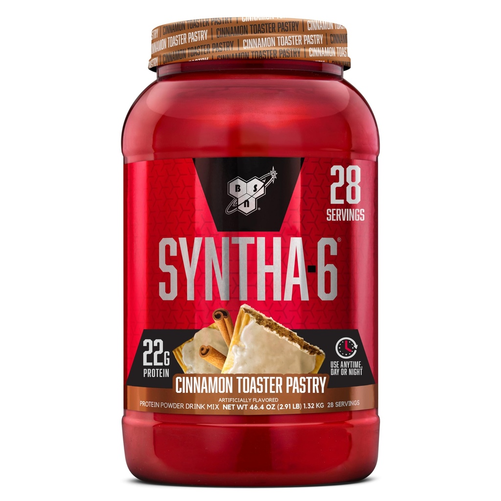 BSN SYNTHA-6 Premium Protein Powder s 6 g vlaknin, sirotkinih beljakovin, micellar kazeina, mešanica iz izolata mlečnih beljakovin, 5g maščobe, cimetovo toaster pecivo, 28 servijev (Packaging May Vary)