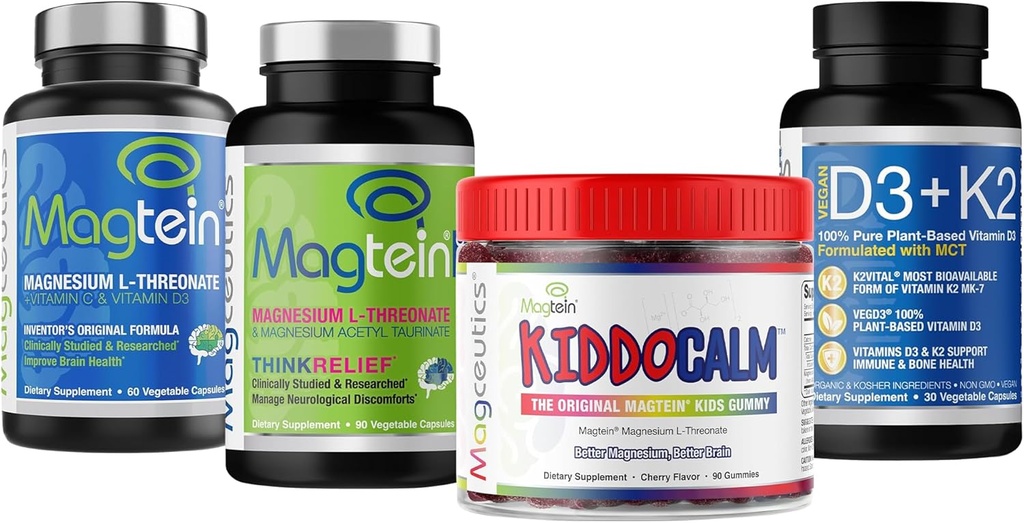 Magnezijev L-treonat 60 Kapsula, Magceutika MagteinPRO 90 Kapsule, KIDDOCALM Gumies 90 Kapsule, vitamin D3 K2 30 Kapsule – ovojnica