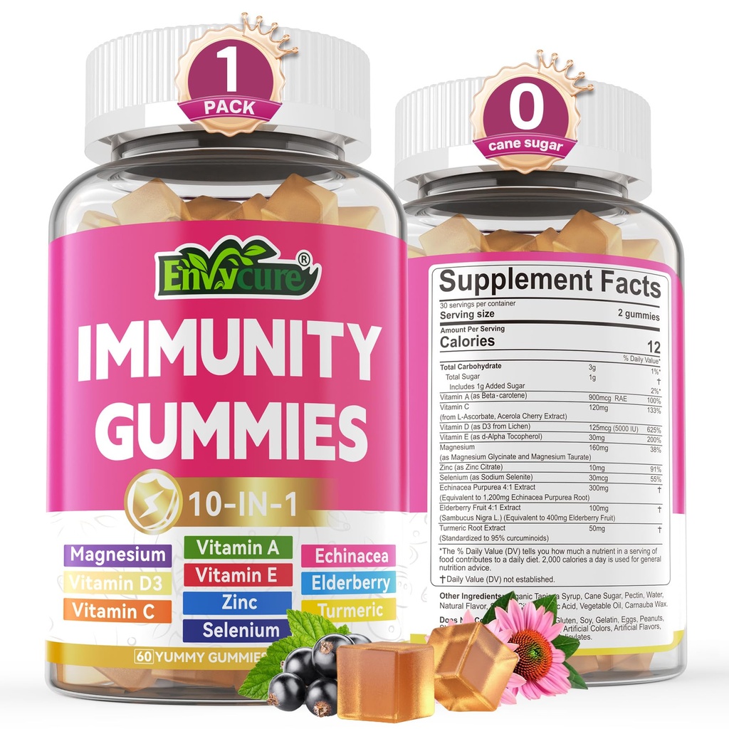 10 v 1 Imunska podpora dopolnilo Gumies, w/Echinacea, Elderberry Vitamin C in cink, Selen, Vitamin D3 5000IU, Magnezij, Daily Immune Booster Multivitamin, za antioksidant kostna energija, 1 pakiranje
