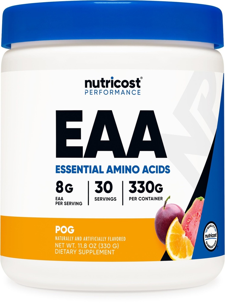 Nutricost EAA Powder 30 Servings - Passion Sadje, Orange, in Guava (POG) - Esencialne aminokisline - Ne-GMO, Gluten brezplačno, vegetarijansko prijazno