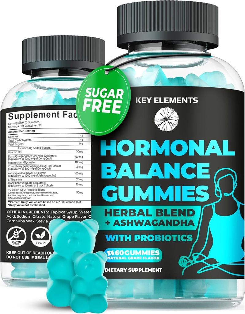 PMS Gumies Hormonal Balance Dodatki za ženske - Probiotic PMS Vitamini Menstrual Cramp Relief, Hot Flashes Menopause Podpora - PMS Relief z Dong Quai, Chasteberry, Black Cohosh & Ashwagandha