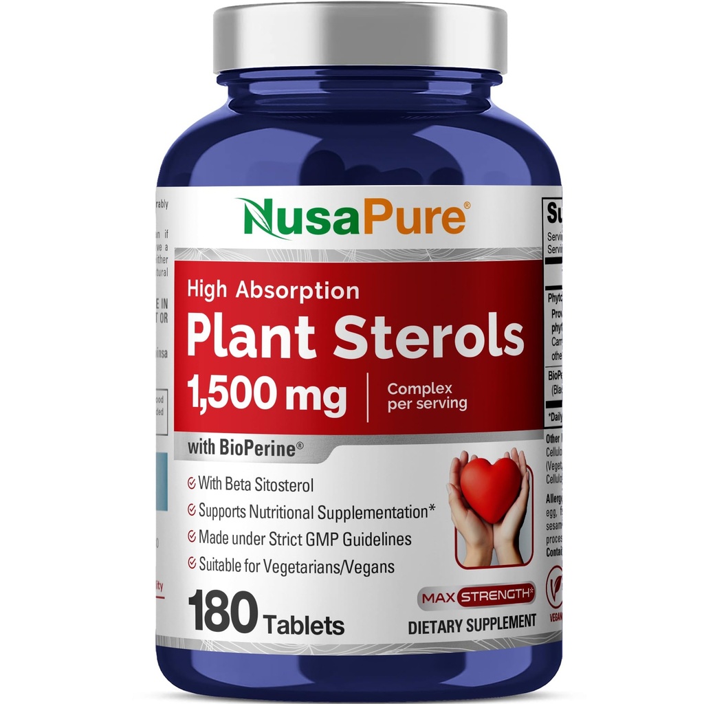 NusaPure Plant Sterols 1500 mg - 180 tablet (ne- GMO, vegan) Beta sitosterol, bioperin