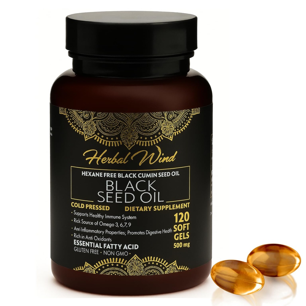Kapsule črnega olja - hladno stisnjeni 120 Softgels 500mg, Premium Quality Nigella Sativa,100% Pure Black Cumin Seme Oil - Non-GMO (120 Count - pakiranje po 1 plastično steklenico)