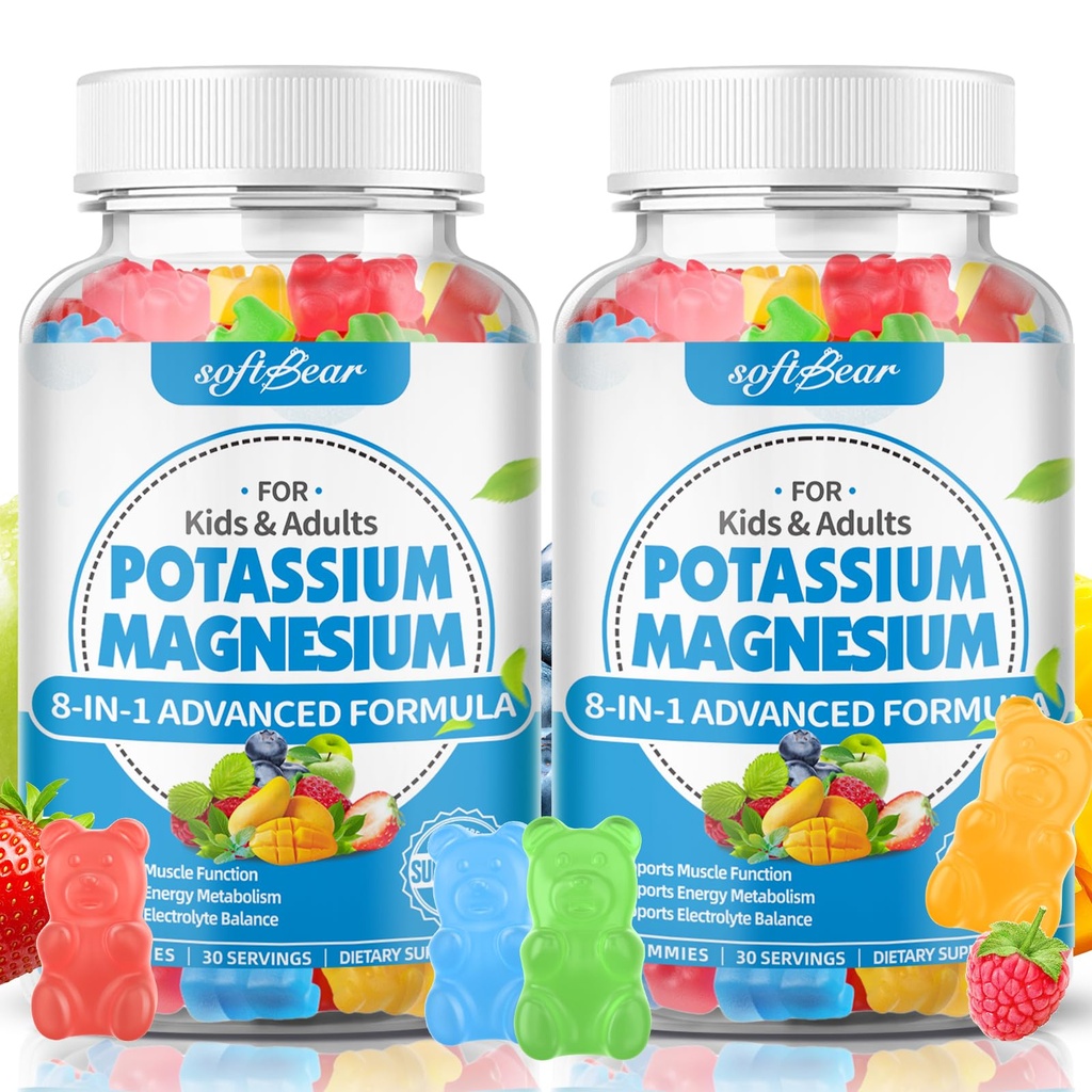 sladkor brez sladkorja Kalij Magnezij Gumiji za odrasle otroke, visoka absorpcija Kalijev dodatek Gumiji Podpira noge Cramps & Muscle & Imune Health, Okusno mešane sadne arome 120