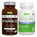 Dnevni vitamin D3 + cinkov kompleks vegetarijanski paket, 365 2000iu Vitamin D3 Tablete + 25mg kelirani cinkov pikolinat & biglicinat z bakrom, ki ga Igennus