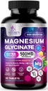 Magnezij Glycinate 500mg - klatiran za ultra Absorpcijo - podpira kosti, mišice, živci in zdravje srca, podpora za spanje narave, najboljše tablete magnezija za podporo celega telesa - 60 tablet