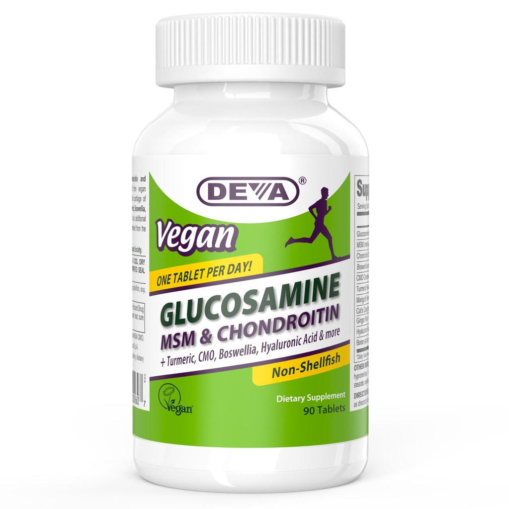 DEVA Vegan glukozamin MSM & hondroitin + kurkuma, SUT, Boswellia, hialuronska kislina & več, izboljšana neživalska formula, 90 tablet