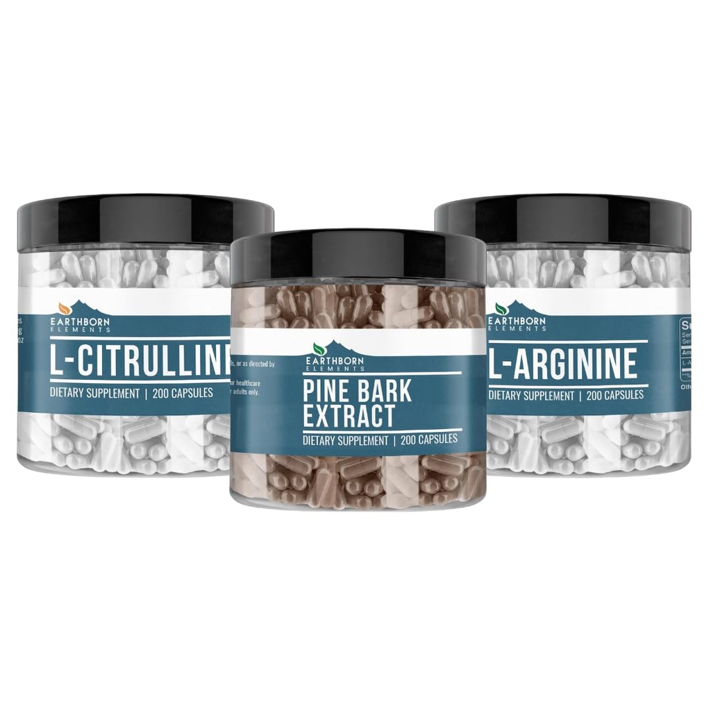Elementi iz rodu Earthborn Pine Bark, L-Arginin in L- citrulin kapsula paket, 200 Kapsule vsak, čisti in nerazredčeni, brez dodatkov
