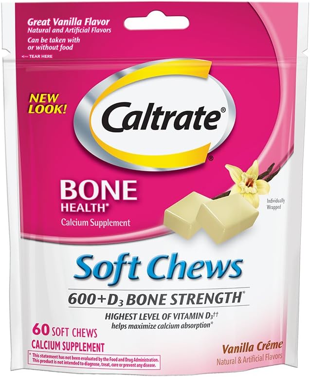 Kaltrat 600+D3, kalcij in vitamin D3 dodatek mehkih žvečil, 600mg (Vanilla Crème Flavor, 60 Število)