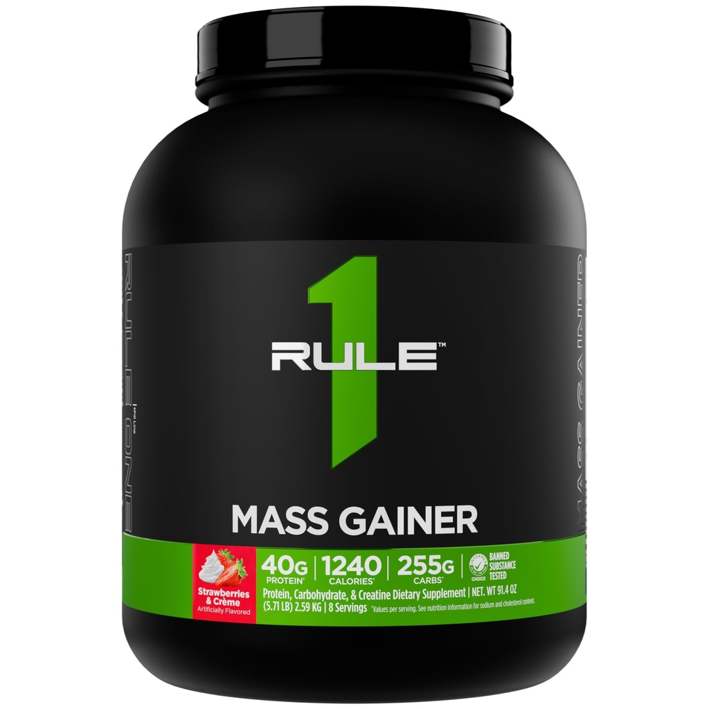 Pravilo 1 Mass Gainer - High-Calorie teža pridobivanje Formula z 1,220+ Kalorije, 250g+ Kompleksna mešanica ogljikovih hidratov, 40g All-Whey beljakovine na strežbo (8 Serving, Jagode in Crème)