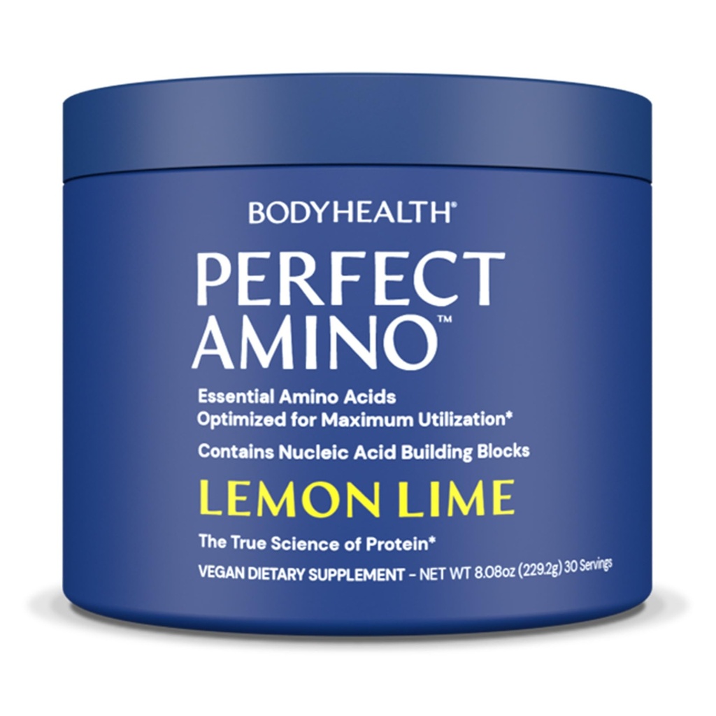 BodyHealth PerfectAmino Powder - BCAA in EAA Powder for Pre and Post Workout - Aminokislinski energijski napitek za moške in ženske za podporo najete mišice in regeneracijo - limonina lima - 30 Servingatov