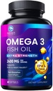 Omega 3 ribje olje 2400 mg Dopolnilo, Trajno izvorno, Trojno moč Omega-3 Dopolnilo Softgels, Podpora za zdravje možganov, EPA & DHA Ribje olje Maščobne kisline, Gluten & GSO brez, 60 Softgels