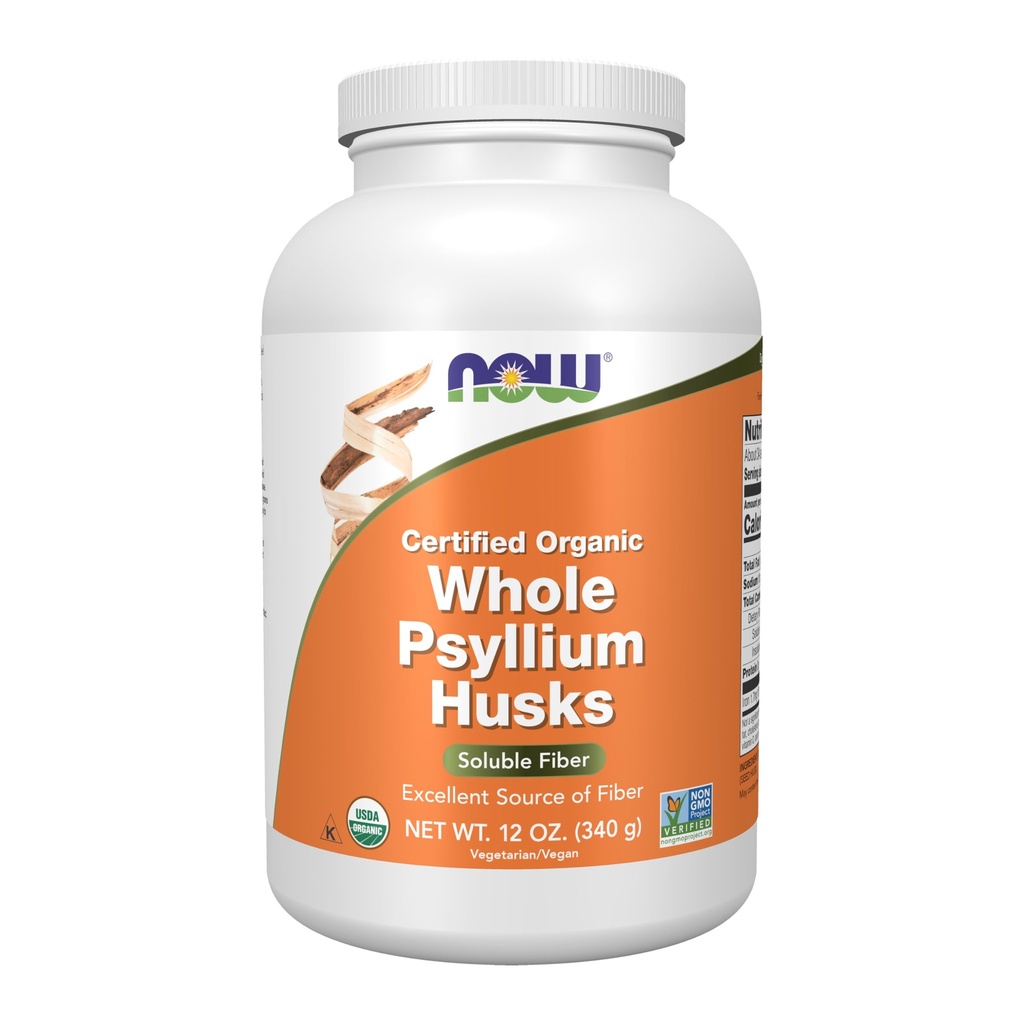 NOW Foods Supplements, Cel Psyllium Husks, Certified Organic, Non-GMO Projekt preverjen, Topni Fiber, 12-Ounce