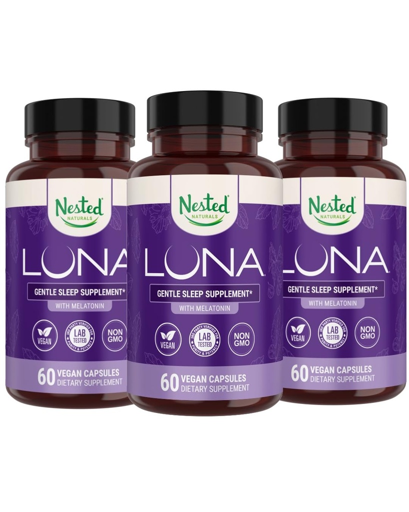 Nested Naturals Luna Herbal Sleep Supplement z Melatonin, Valerian Root, Kamilica 
