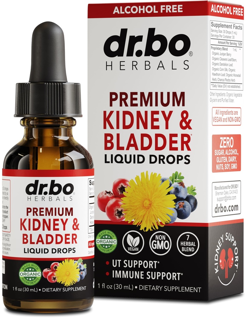 Ledvična podpora Dopolnilo Bladder Zdravje - Organic Ledvična čistila Dodatki Kapljice Juniper Berry Kleavers Dandelion - Ledvična ledvica Čistilo Detox urinarni trakt Zeliščni mehur Podpora Flush Ledvice 1oz
