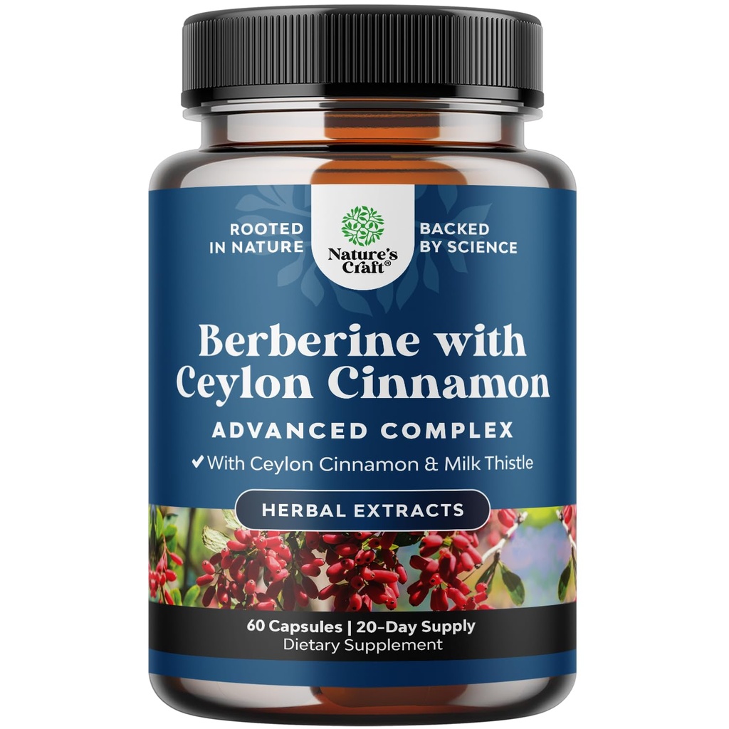 Balansiranje Berberine Plus 1200mg na servirni kompleks - antioksidant Berberine s Ceylon Cimet Kapsule Plus Silymarin Milk Thistle Extract - Aktivna PK za zdravje srca in podporo sladkorju 60 Kapsule