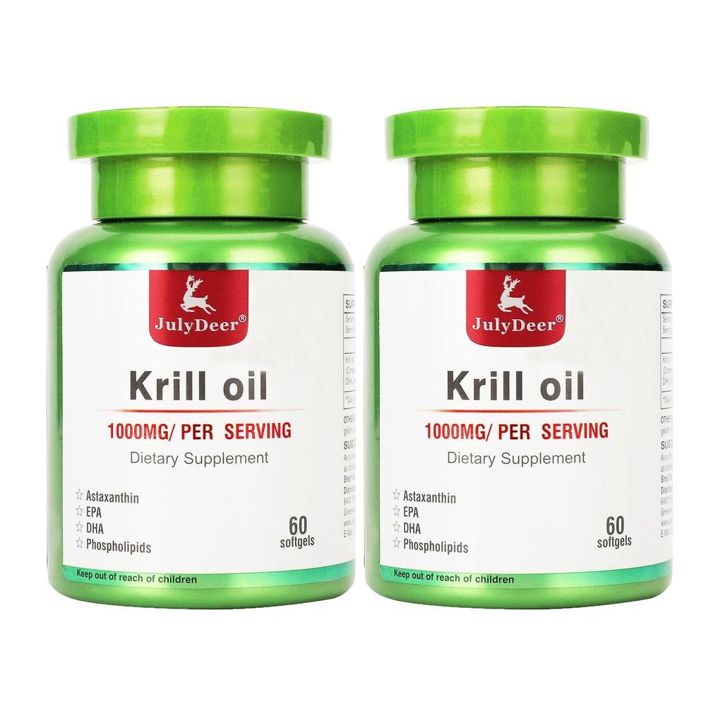 2 Plastenke Antarktika Krill Oil 1000 mg z Omega-3s EPA, DHA, Astaksantin in fosfolipidi 60 Mehkužci Dodatek št Ribji pookus za skupno, srce, možgane in imuniteto - 120 Mehkužci