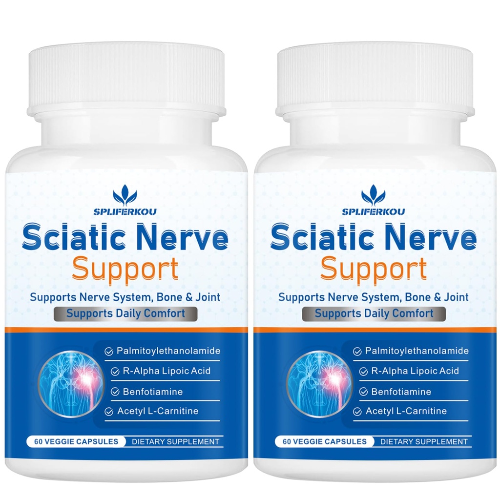 Sciatic Nerve Support Supplement, Advanced Sciatic Nerve Support Formula with Pea, Alpha Lipoic Acid, Benfotiamine, 120 Capsules