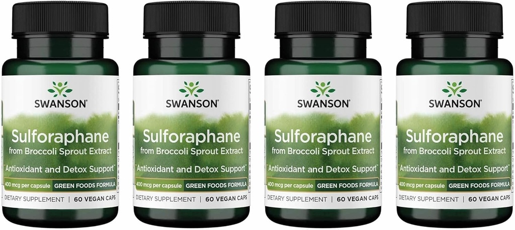 Swanson Sulforaphane - Broccoli Sprout Extract podpirajo celično, GI Tract, in zdravje jeter - naravni dodatek standardiziran na 0,4% Sulforaphane - (60 Veggie kapsule, 400mcg vsak) (4 pakiranje)
