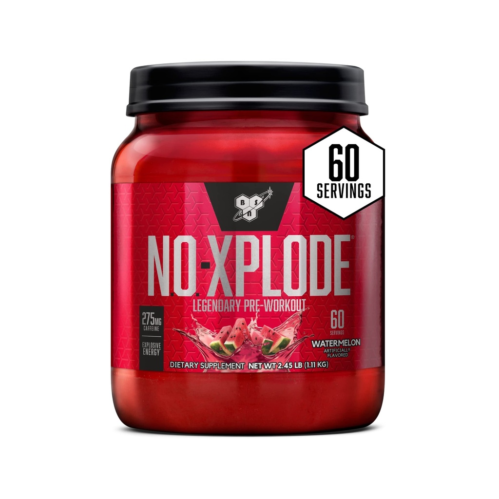 BSN N.O.-XPLODE Pre Workout Powder, energijska dopolnila za moške in ženske s kreatinom in beta-alanin, aroma: lubenica, 60 strežnikov