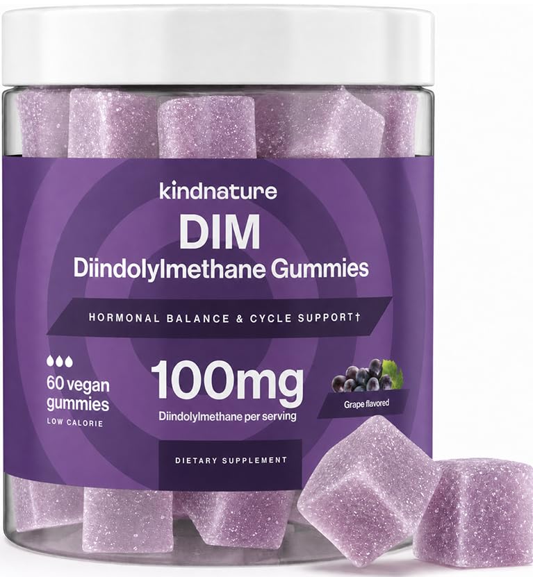 kindnature DIM Gummies 100mg – Hormone Balance Support for Women – Diindolylmethane Supplement for Estrogen Metabolism, Menopause & Skin Wellness – Vegan, Non-GMO, Gluten-Free – 60 Gummies