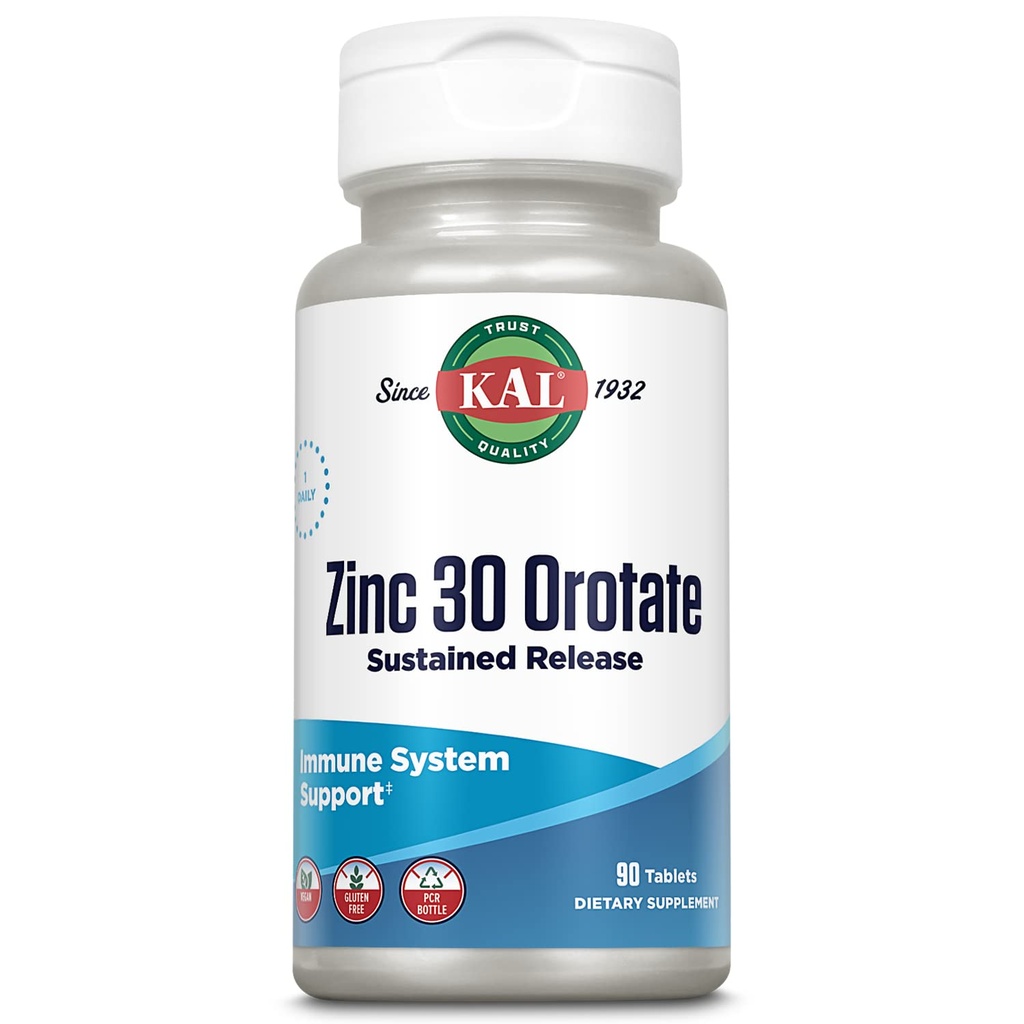 KAL Cinkov orotat 30mg, trajen izpust, kelirane cinkove tablete, imunosupresivna podpora dodatek, sinteza beljakovin, Presnova, energijska podpora, Vegan, Gluten brezplačno, 60-dnevno garancijo, 90 Serving, 90 tablet