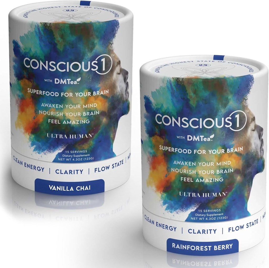 Ultra Human CONSCIOUS1 - Fokus Boosting Superfood Mešanica Vanilla Chai & Rainforest Berry Variety Pack