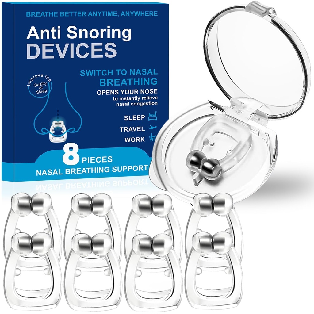 Nasal Dilators for Sleeping,Anti Nose Clip to Ensure Deep Sleep, Snoring Nose Clip Nose Magnet for Breathing Strip, Effective Anti Snoring Devices(White & 8PCS)