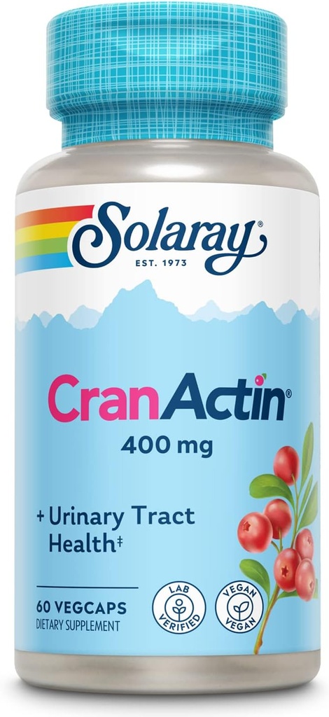 SOLARAY CranActin Cranberry Extract 400 mg - brusnice dopolnila za ženske in moške - Bladder in urinarni trakt Health Support with Vitamin C - Vegan, 60-Day garancija (60 CT)