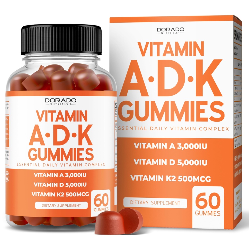 ADK Gumies Vitamin D3 K2 (60 brez sladkorja Gumies) Vitamin D3 K2 10000iu/ 5000iu - Dodatek z D & K - 10 Vegan dodatek - Okusna malina aroma - Non GSO & ZDA Made - 60 Count