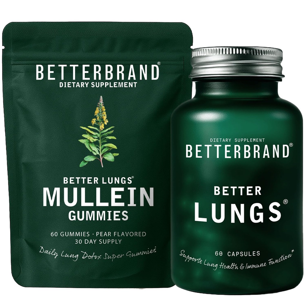 Betterbrand Better Lungs Health Pack - BetterLungs & Mullein Gummies - Popolna wellness paket dihal: BetterLungs & Mullein Gummies - 30 dnevna dobava
